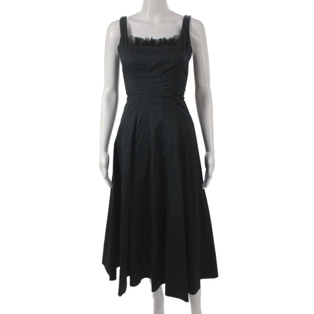 Staud Women Fit & Flare Black Square Neck Sleeveless Long Cotton Dress Size 4